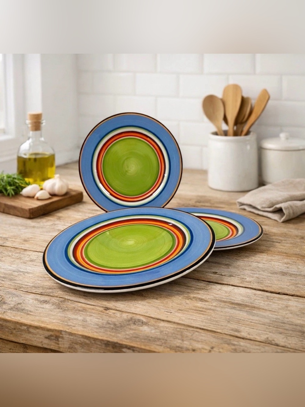 Vintage Salsa by Block 7 3/4” Salad Plates Set of 3 Multicolor Stripes